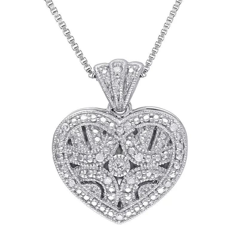 Stella Grace Sterling Silver Diamond Accent Heart Locket Pendant Necklace, Womens Product Image