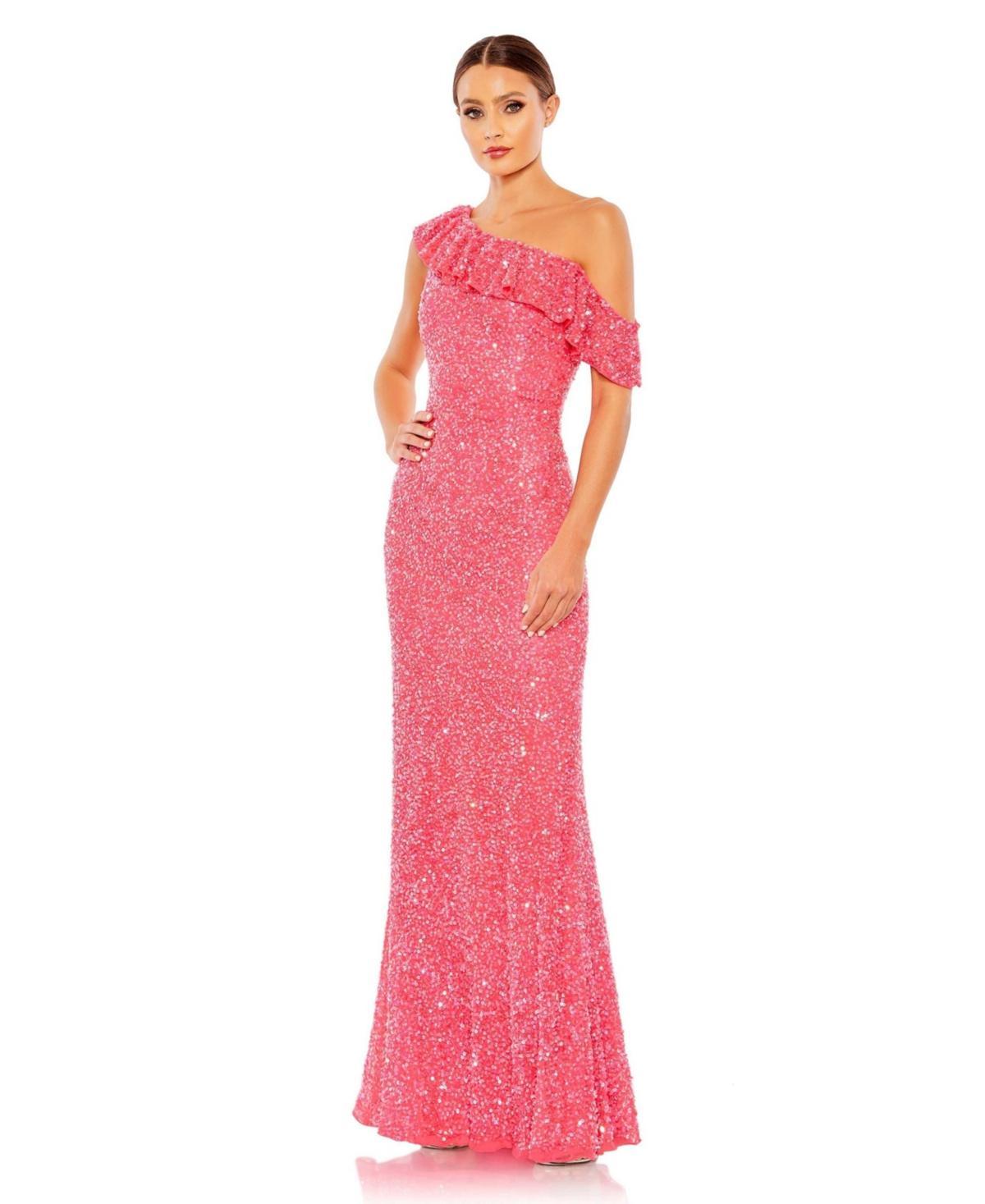 Womens Sequined Drop Shoulder Trumpet Gown Product Image