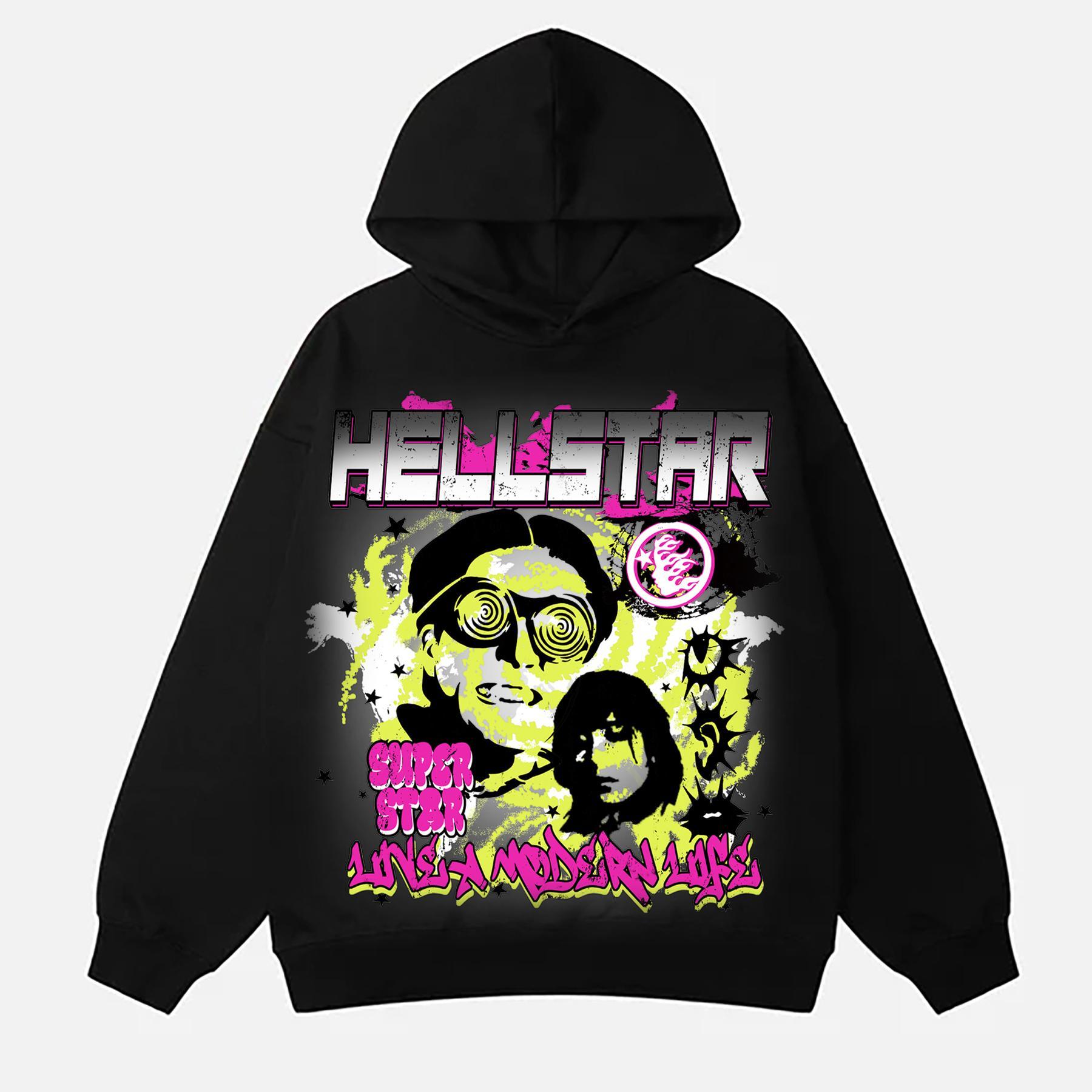 Men's Casual Hellstar Graphic Printed Long Sleeve Hoodie Product Image