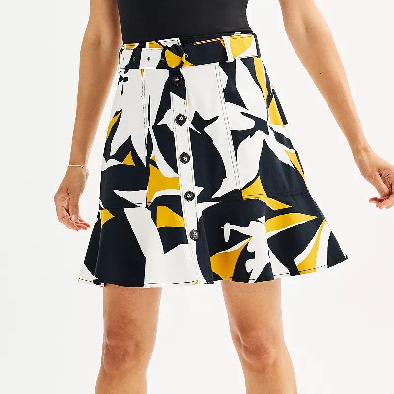 Womens Nine West Print Button-Front Self Belt Utility Flounce Skirt Product Image