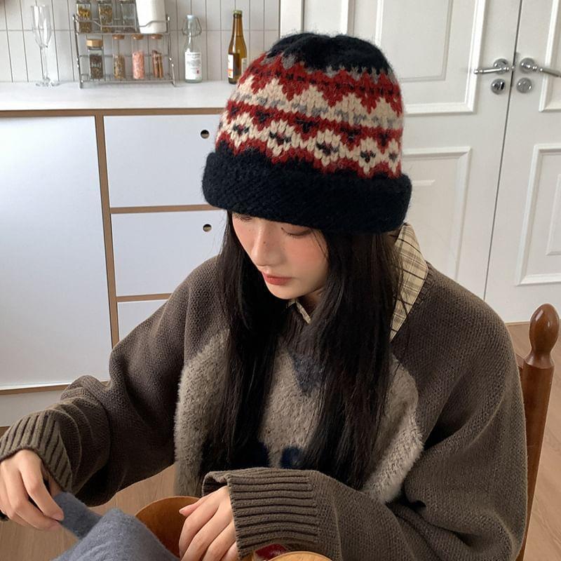 Patterned Knit Beanie Product Image