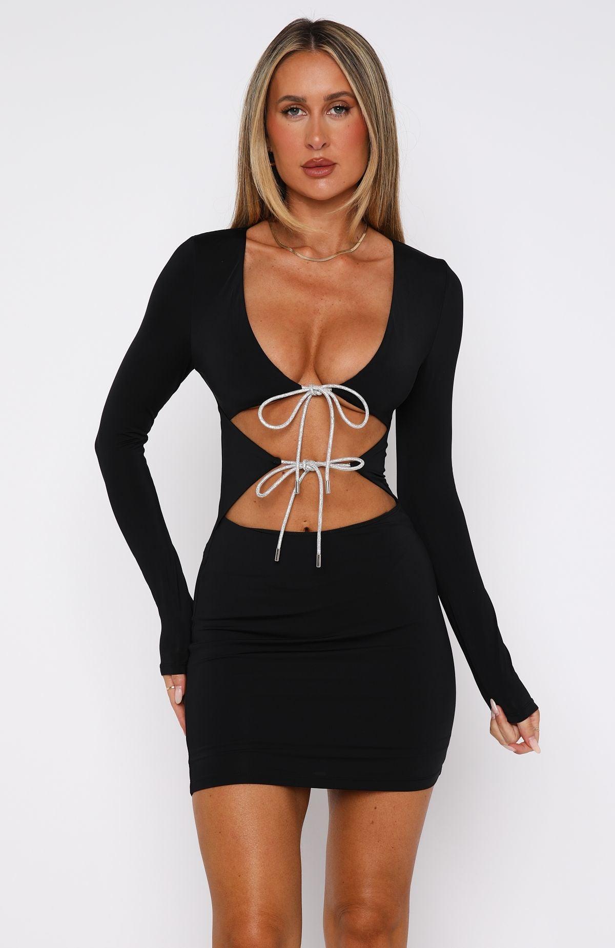 Dance Until Dawn Long Sleeve Mini Dress Black Product Image