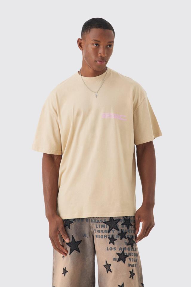 Mens Beige Oversized Extended Neck Washed Limited Edition T-shirt, Beige Product Image