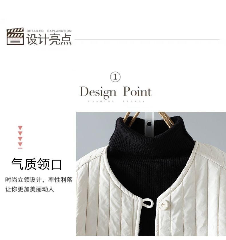 Round Neck Plaid Panel Padded Button Jacket Product Image