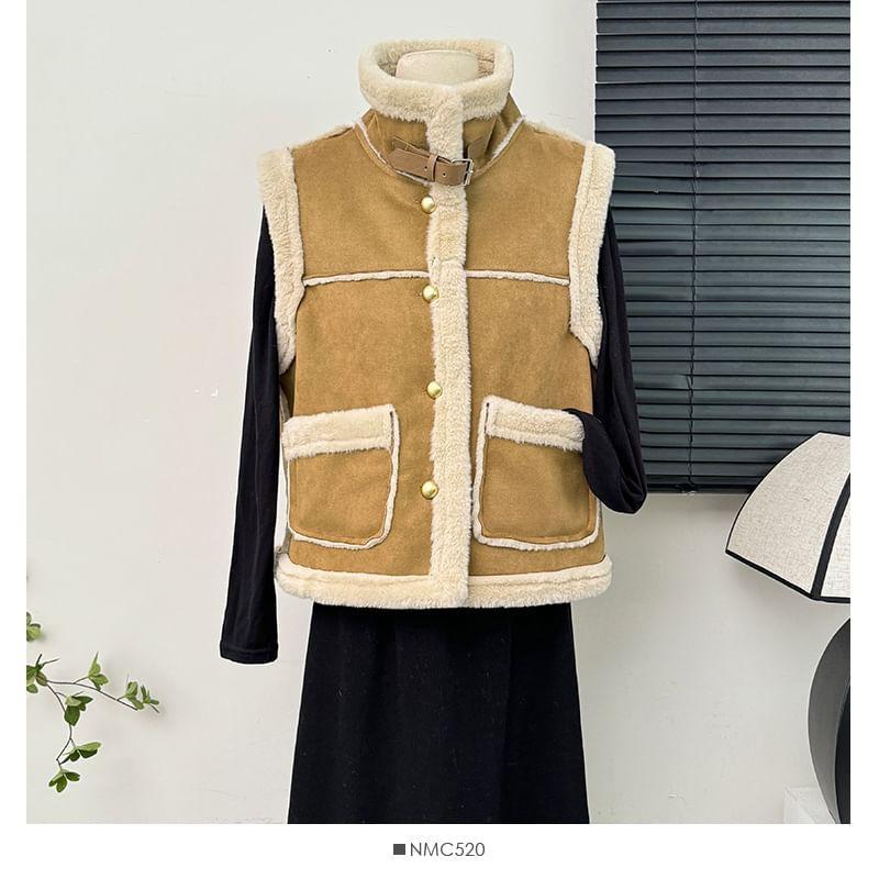 Two-Tone Button-Up Vest Jacket Product Image