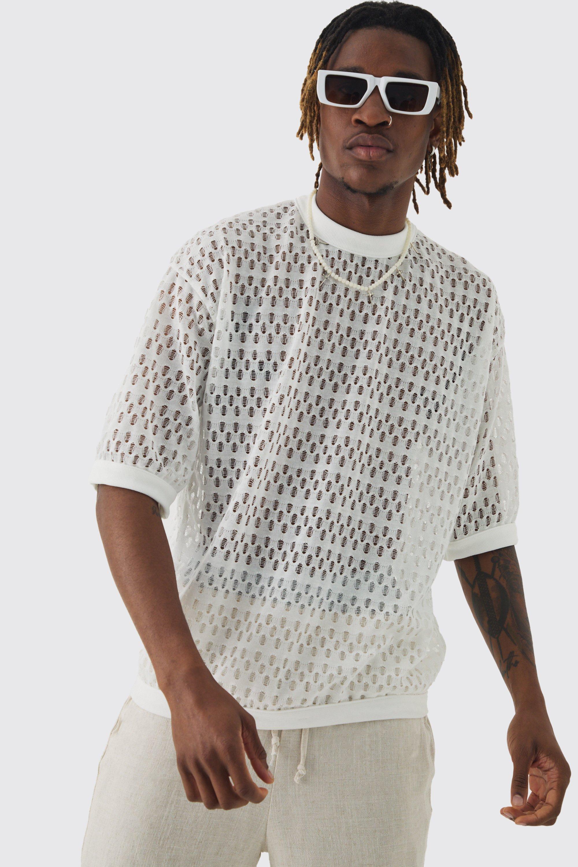 Tall Crochet 1/2 Sleeve T-shirt | boohooMAN USA Product Image