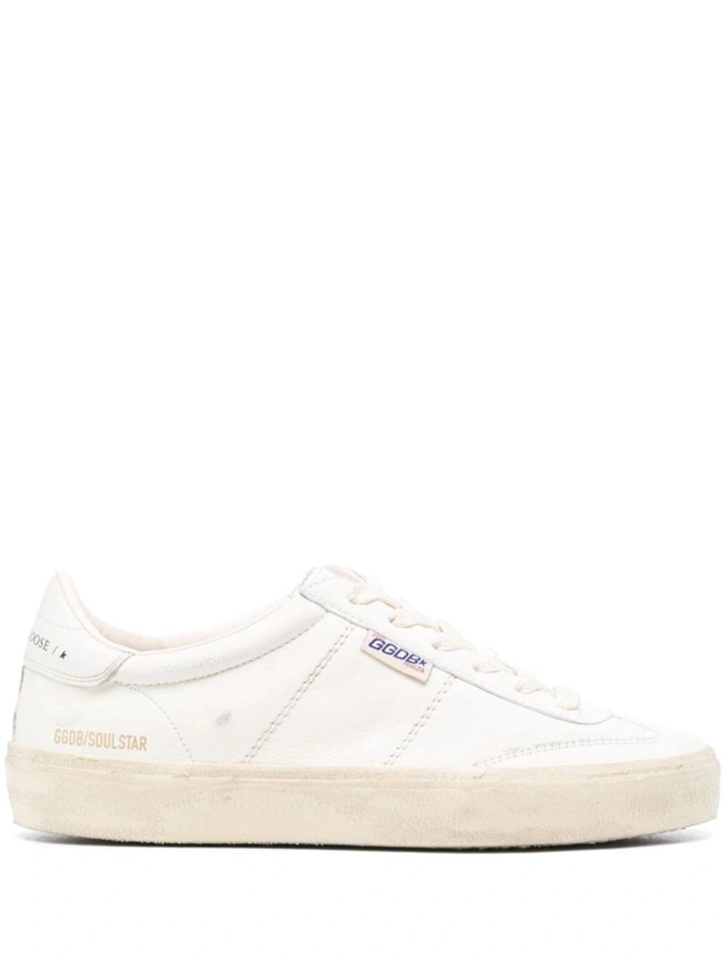 Distressed-effect Leather Sneakers In White Product Image