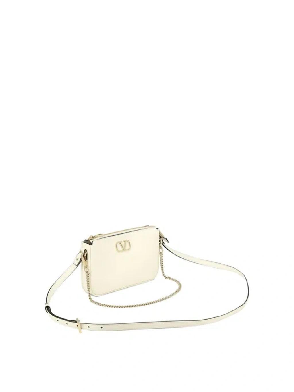 VALENTINO GARAVANI Leather Vlogo Crossbody Bag In White Product Image