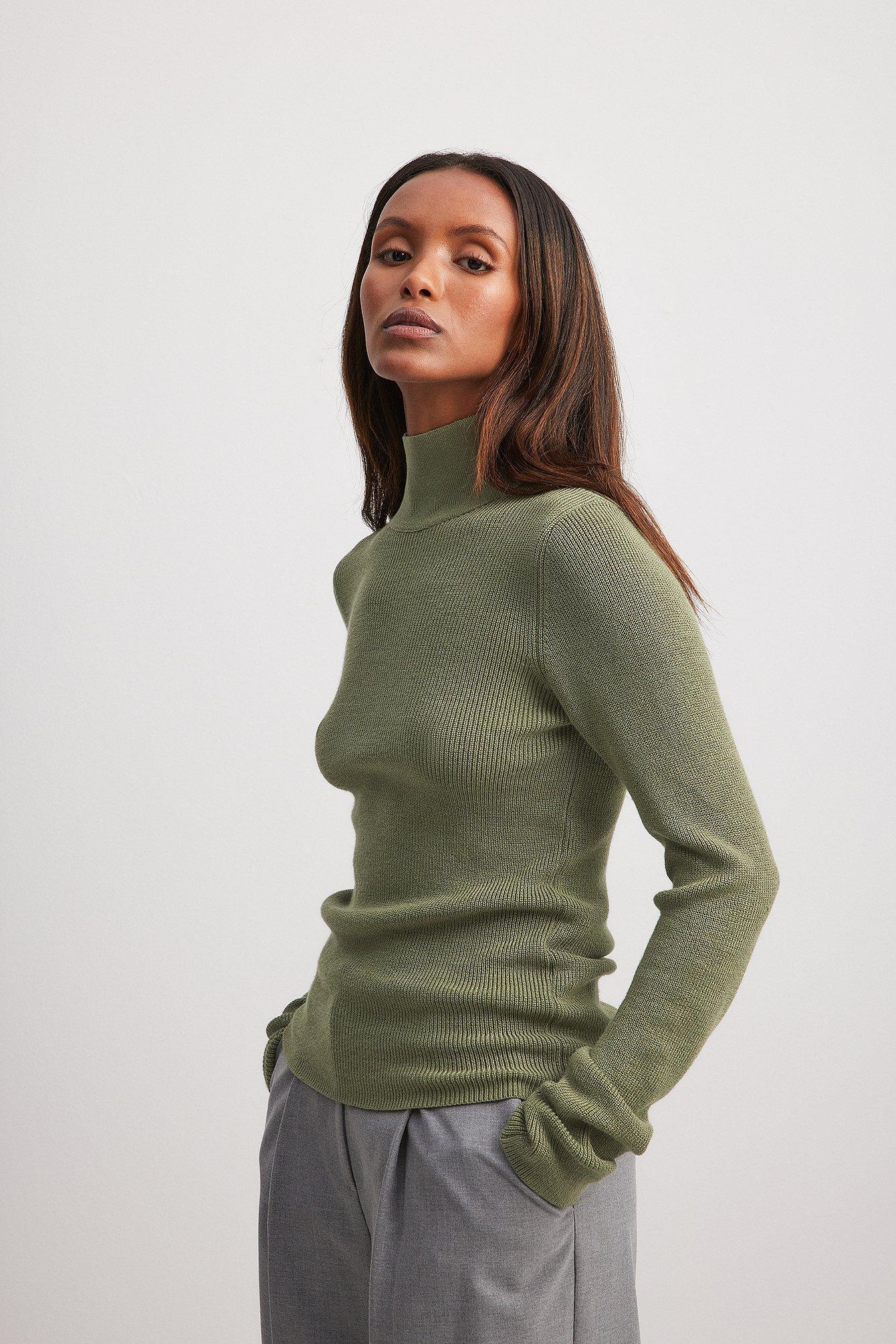 Long Sleeve Turtleneck Ribbed Knitted Top Product Image