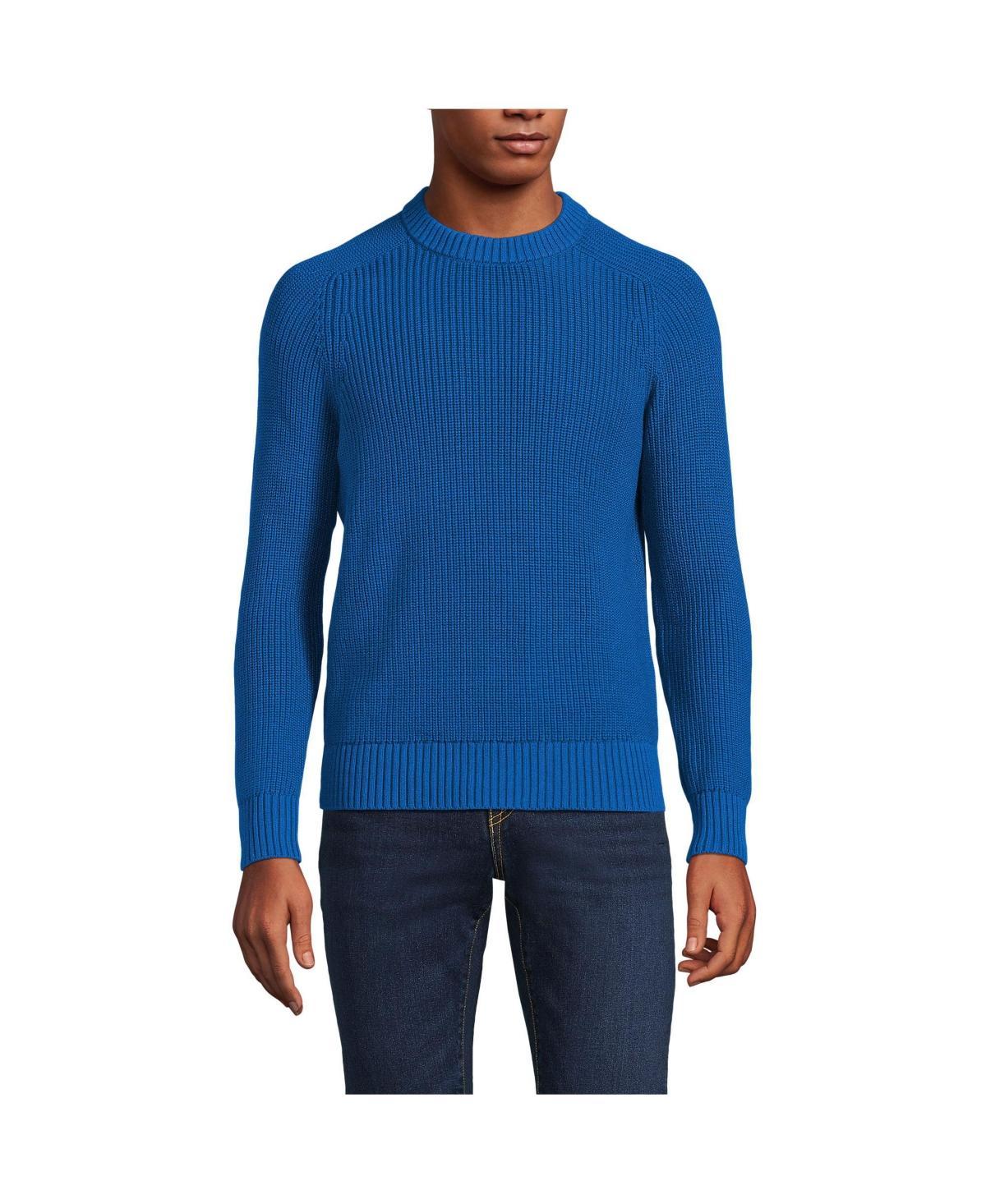 Lands End Mens Cotton Drifter Saddle Crewneck Shaker Sweater Product Image