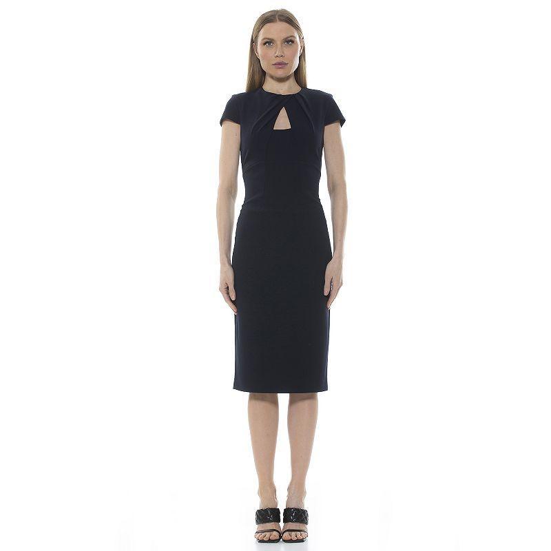 Womens ALEXIA ADMOR Janine Draped Neck Midi Sheath Dress Blue Product Image