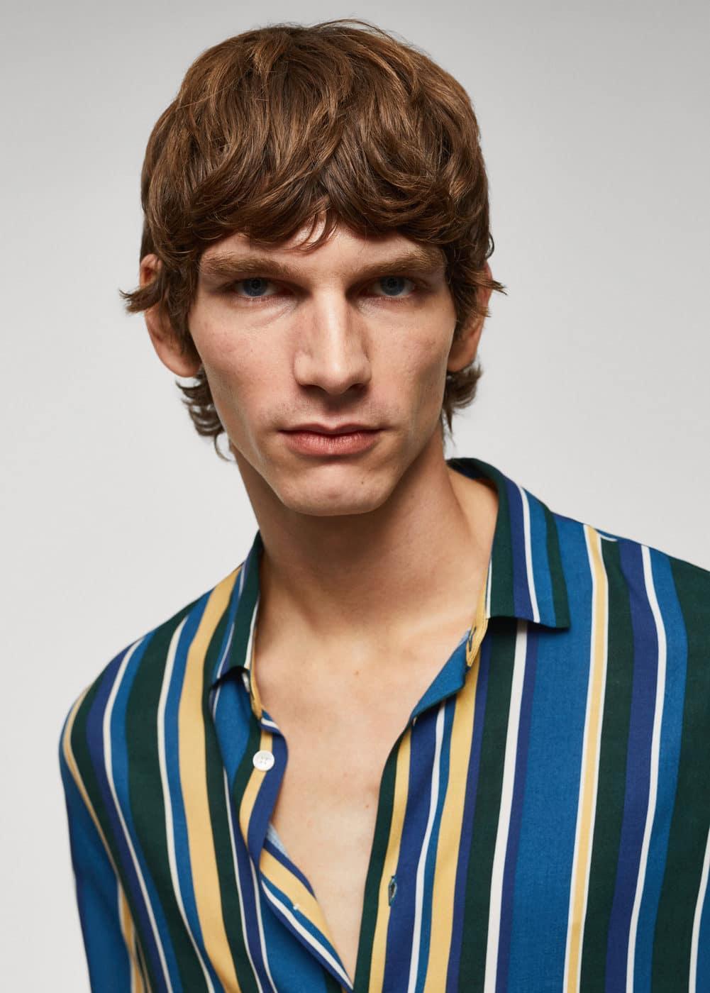 MANGO MAN - Short sleeve striped shirt blueMen Product Image