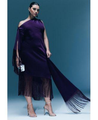 Plus Size Scarf Neck Fringe Dress Product Image