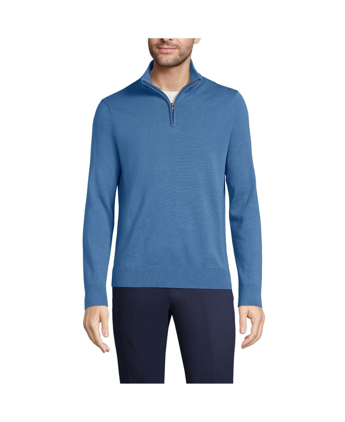 Lands End Mens Long Sleeve Fine Gauge Cotton Quarter Zip Sweater Product Image