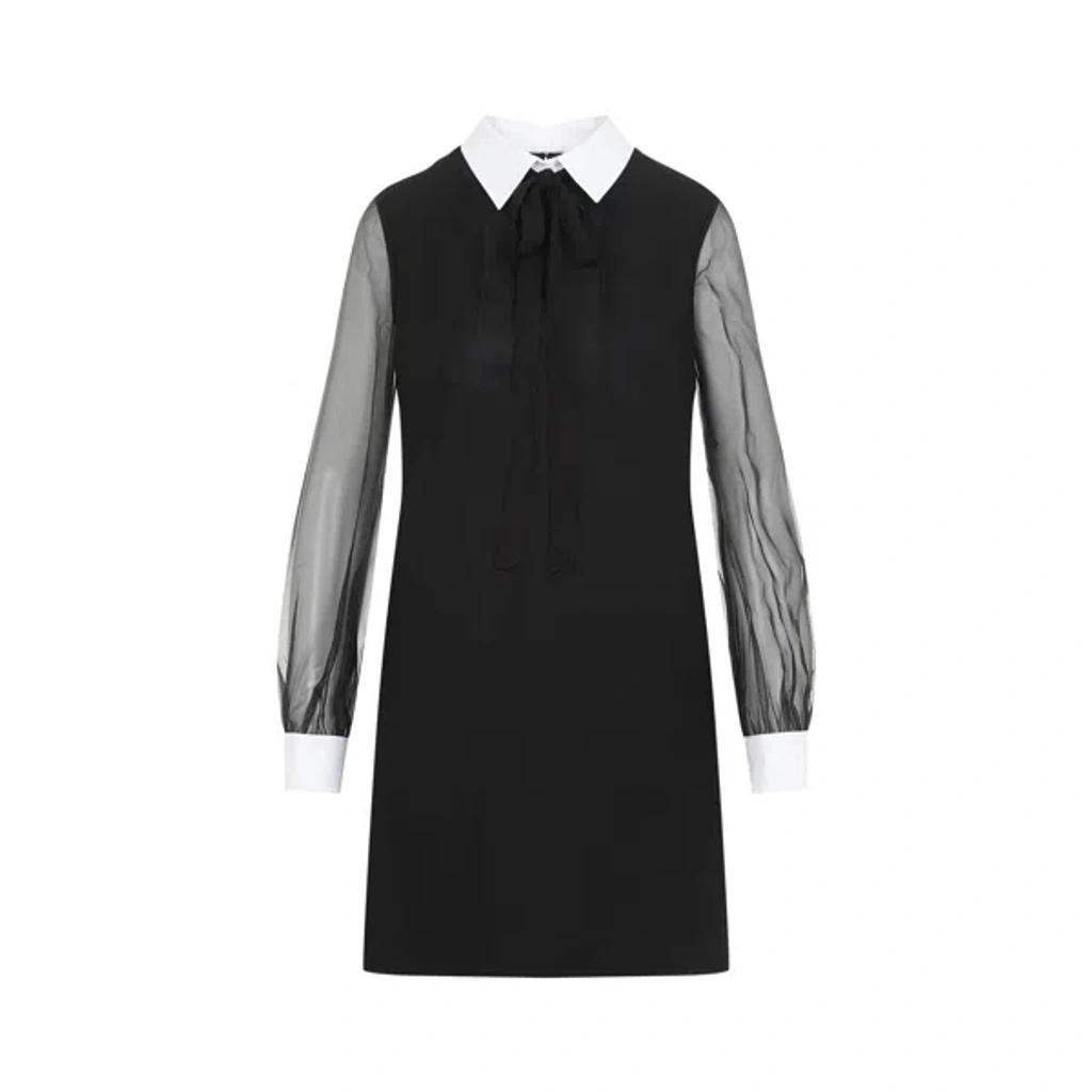 VALENTINO Wool Mini Dress Pleated Detail In Black Product Image