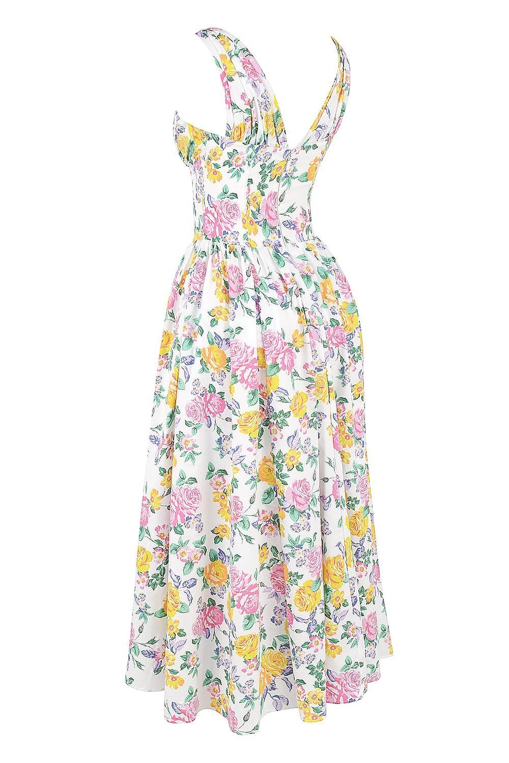 Emmelina White Vintage Rose Print Cotton Corset Sundress Product Image