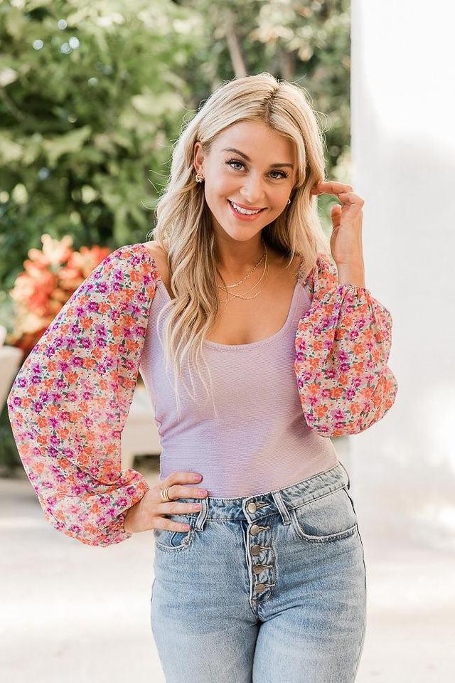 Holding On To You Purple Floral Sleeve Bodysuit FINAL SALE Product Image