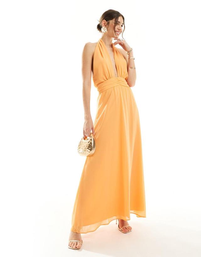 Vero Moda halterneck maxi dress in orange Product Image