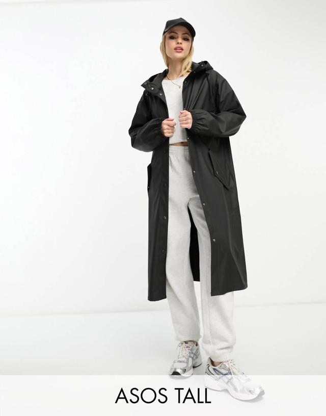 ASOS DESIGN Tall rubberized rain parka coat Product Image