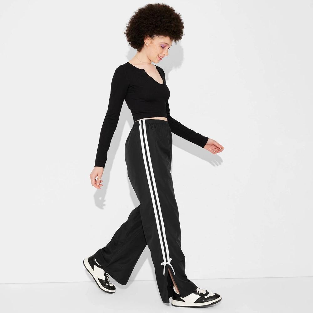 Womens High-Rise Tie Detail Track Pants - Wild Fable Black product image