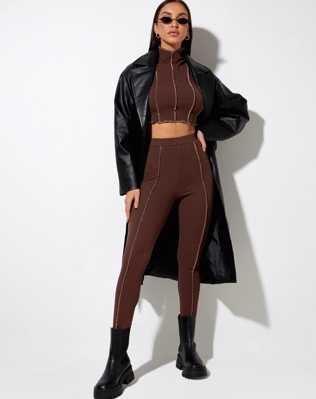 Xario Legging in Deep Mahogany with Lighter Brown Stitch Product Image