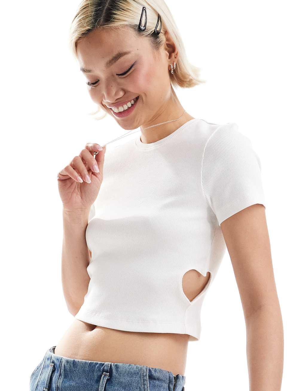 Only ribbed top with open heart detail in white  product image