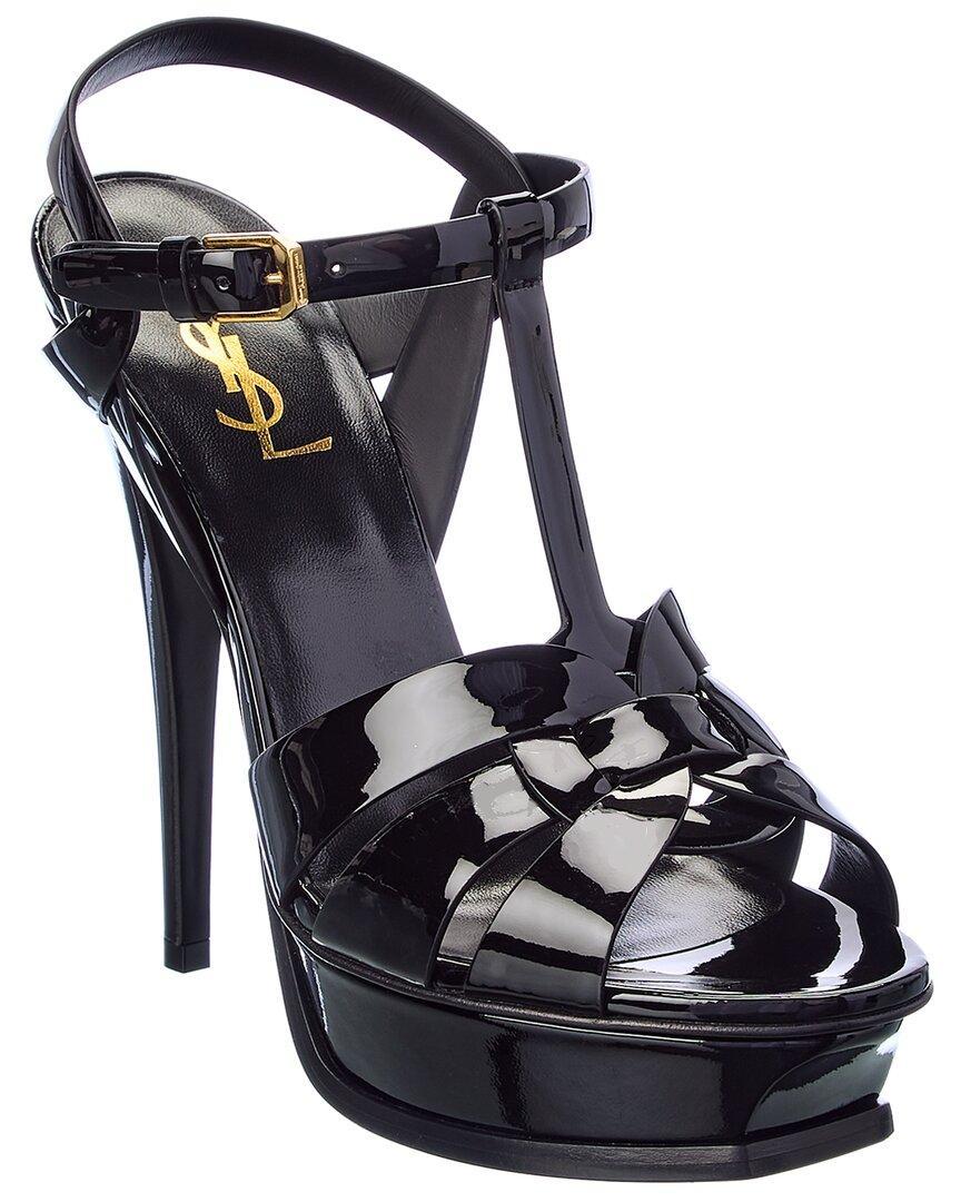 SAINT LAURENT Tribute 105 Patent Platform Sandal In Black Product Image