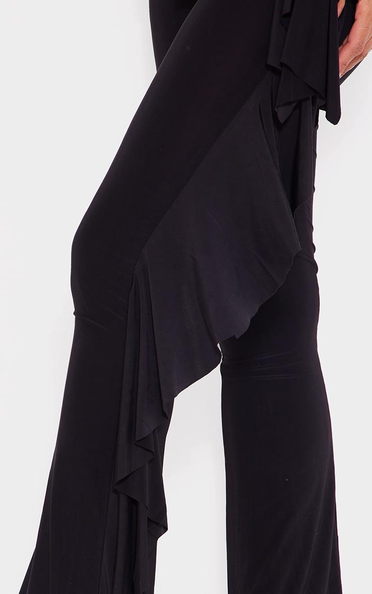 Black Slinky Plunge Frill Drape Jumpsuit Product Image