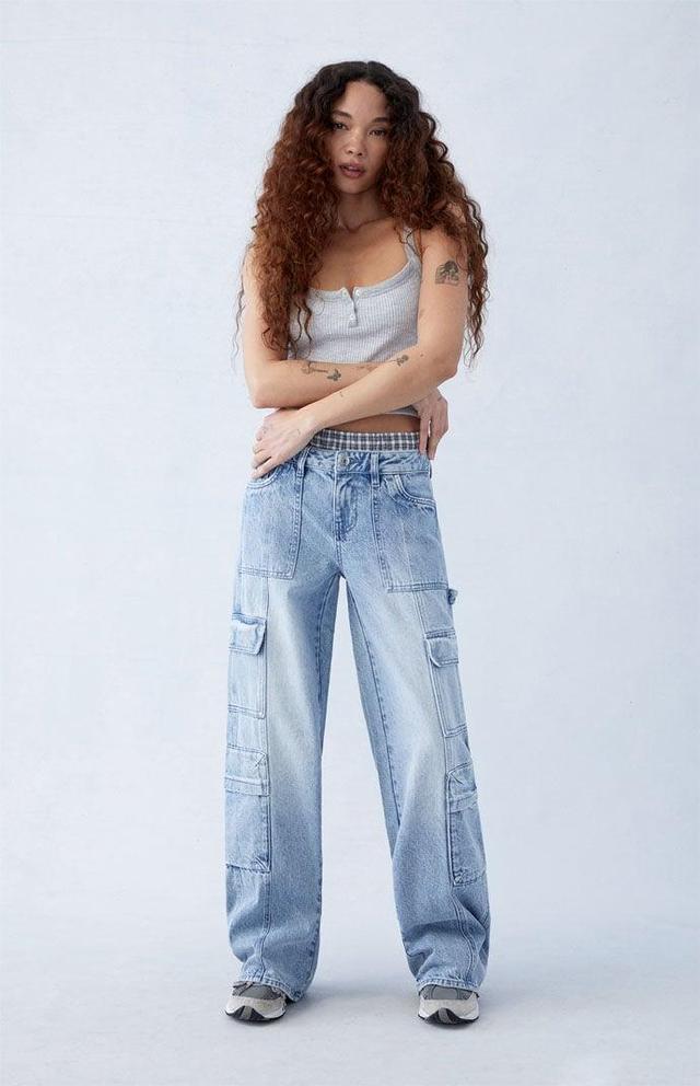 Women's Eco Light Indigo Low Rise Baggy Cargo Jeans Product Image