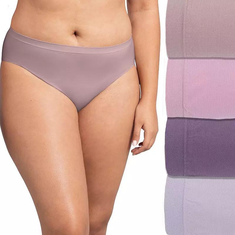 Womens Fruit of the Loom Signature Seamless 4-pack Soft Hi-Cut Panty Set 4DSLHCTK Purple Asst Product Image