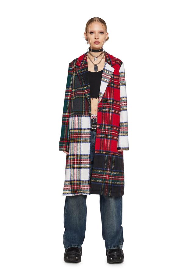 Current Mood Mixed Plaid Coat - Multi Product Image