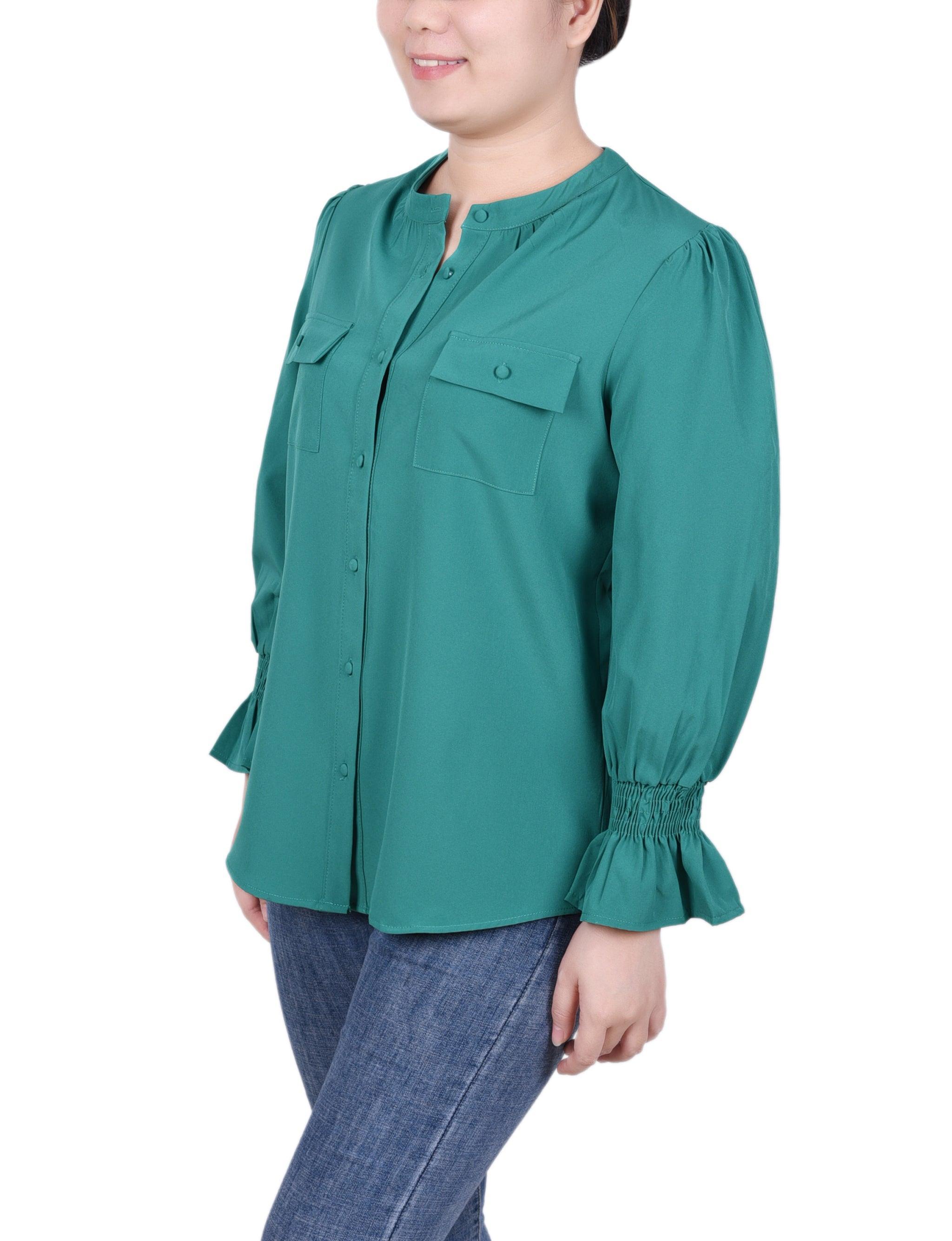 Long Sleeve Y Neck Blouse - Petite Product Image