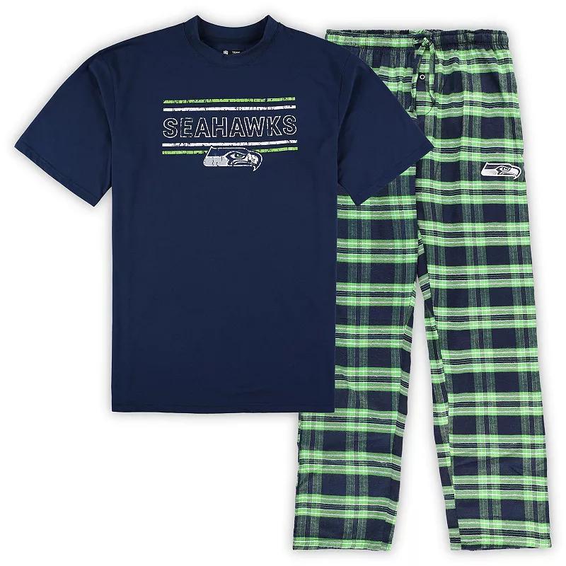 Mens Concepts Sport College /Neon Green Seattle Seahawks Big & Tall Flannel Sleep Set Blue Product Image