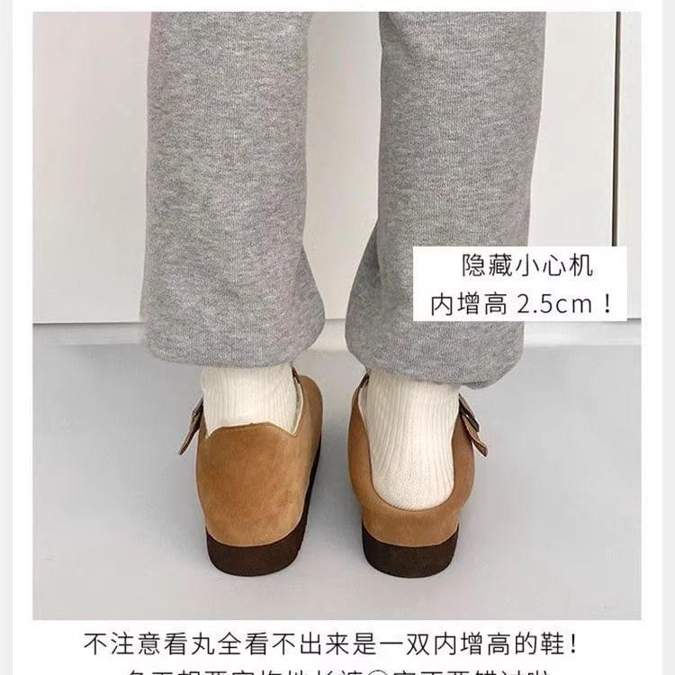 Hidden Wedge Fleece-Lined Buckled Faux Suede Slip-Ons Product Image