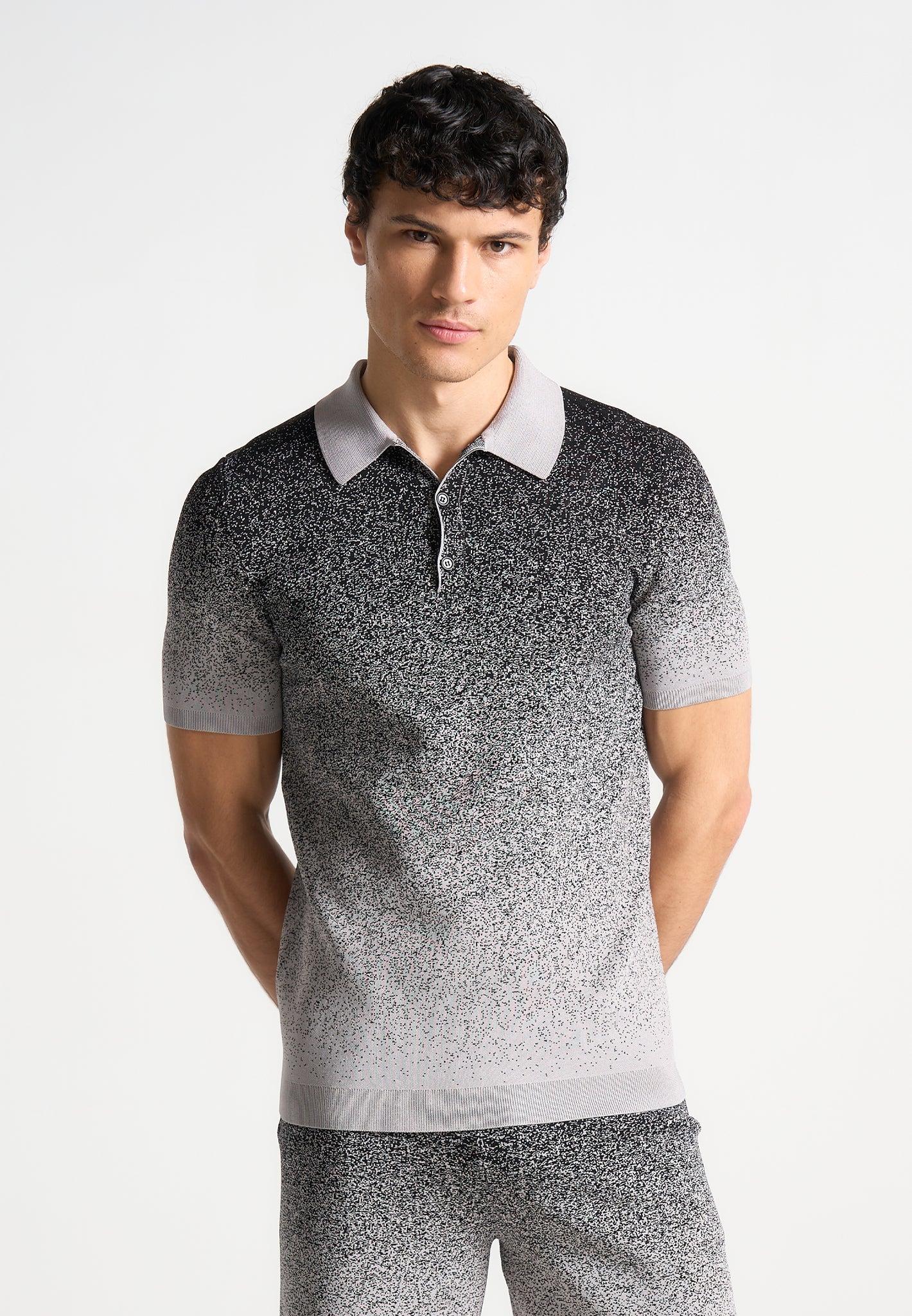 Ombré Knit Polo Top - Grey/Black Male Product Image