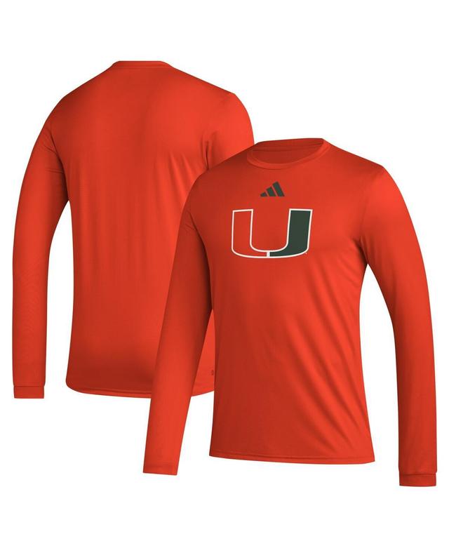 Adidas Mens Orange Miami Hurricanes Primary Locker Logo Pre-Game Long Sleeve T-Shirt Product Image