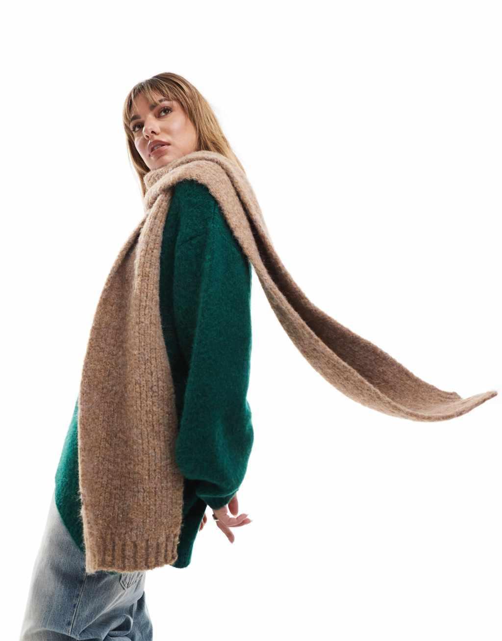 ASOS DESIGN knit scarf in wool mix in camel Product Image