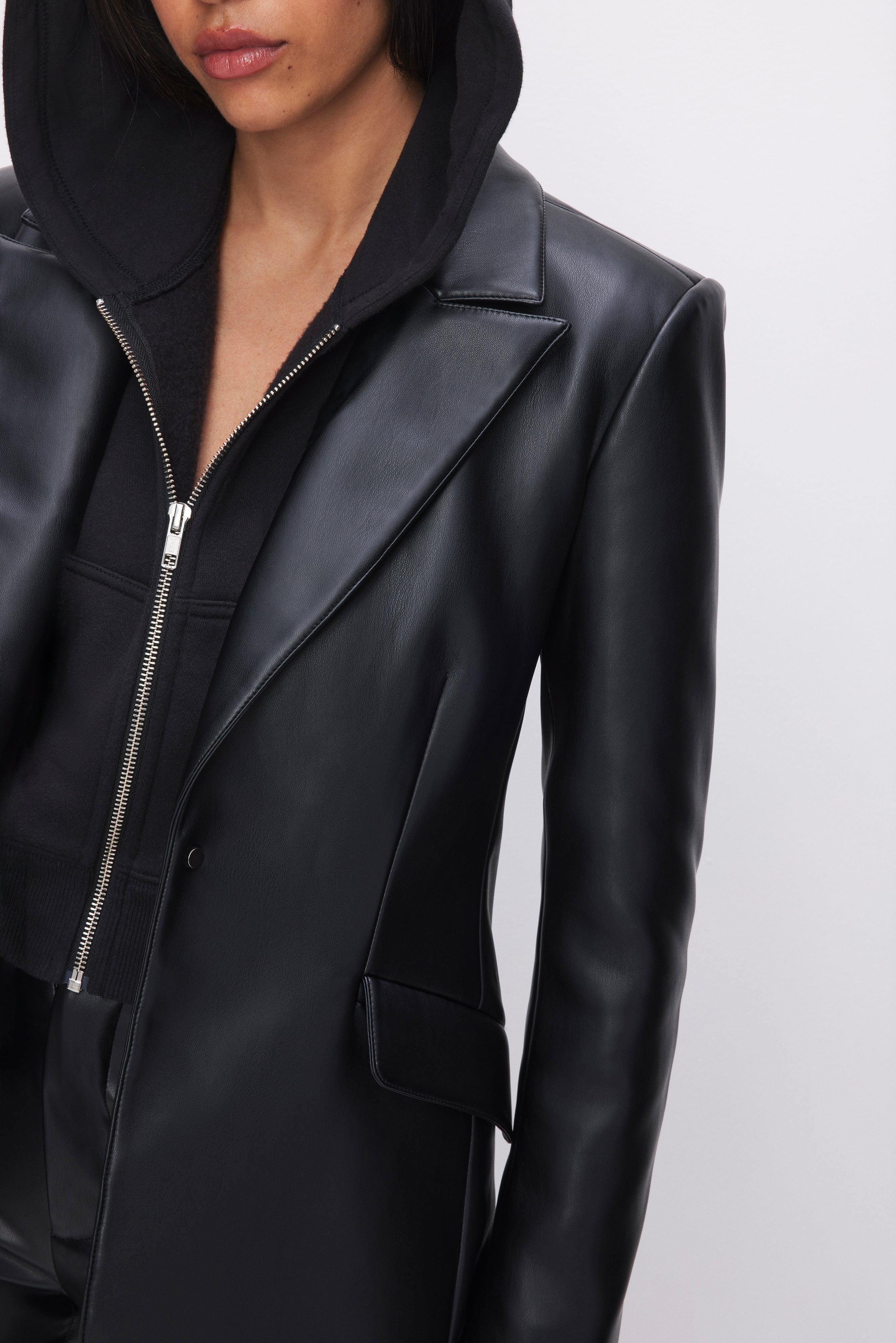 FAUX LEATHER SCULPTED BLAZER | BLACK001 Product Image