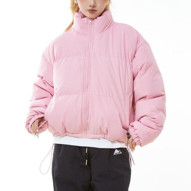 Stand Collar Plain Zipper Puffer Jacket Product Image