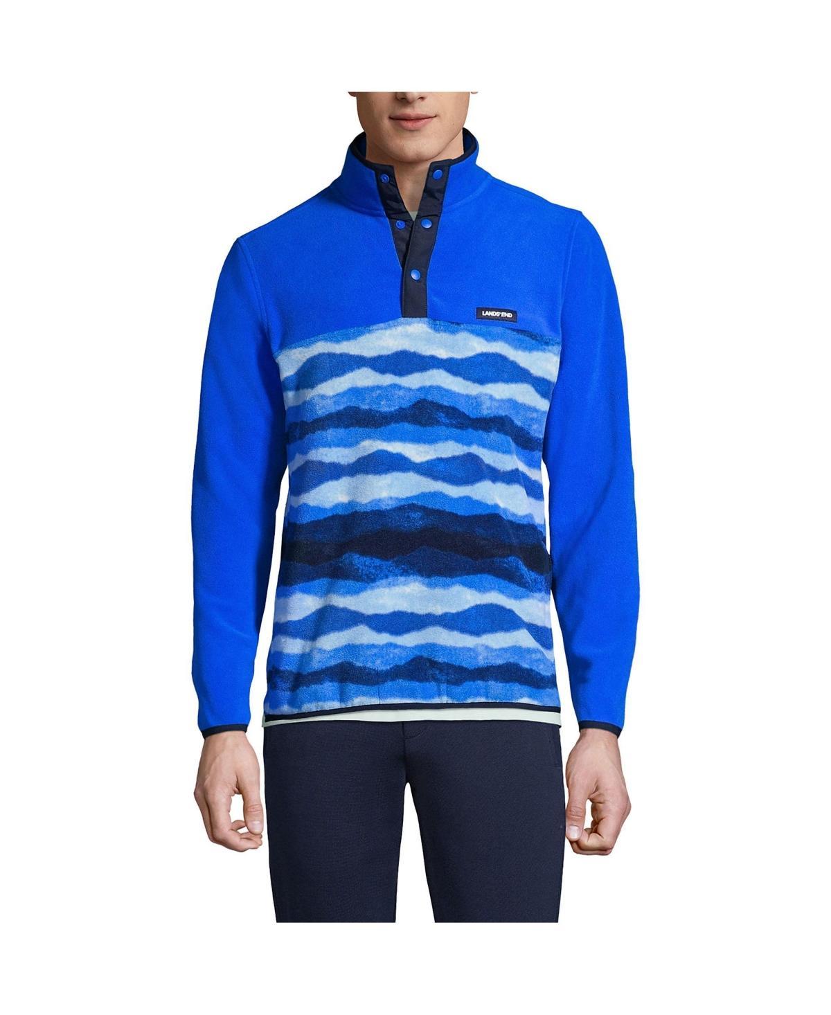 Mens Lands End Snap-Neck Fleece Pullover Blue Team Stripe Product Image