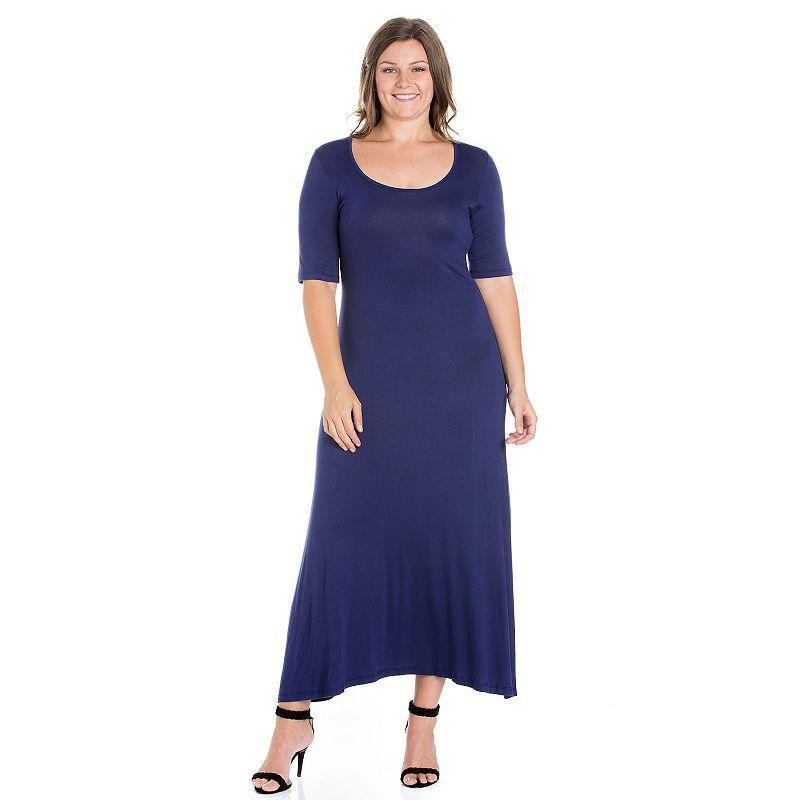 Plus Size 24seven Comfort Apparel Elbow Length Sleeve Maxi Dress, Womens Blue Product Image