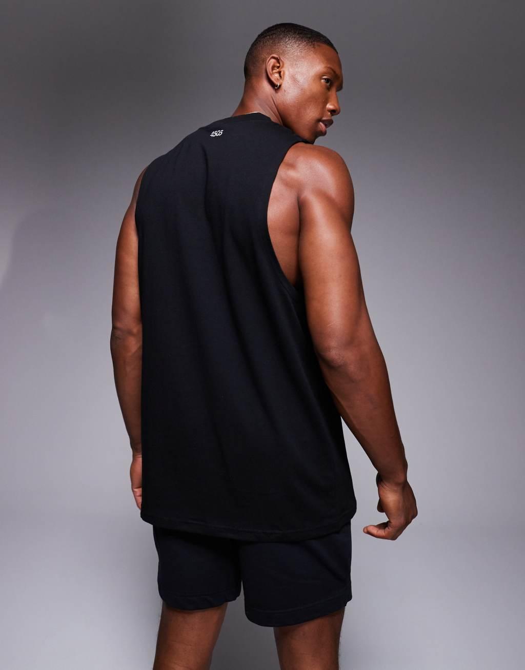 ASOS 4505 Icon training sleeveless tank with dropped armhole and quick dry in black Product Image