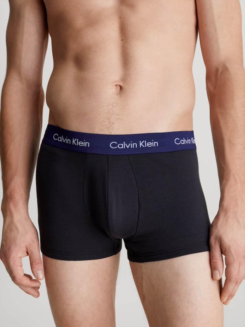 Calvin Klein cotton stretch trunks 3 pack in black with colored waistband Product Image