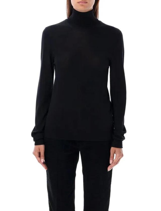 SAINT LAURENT Micro Cassandra Logo Highneck Sweater In Black Product Image