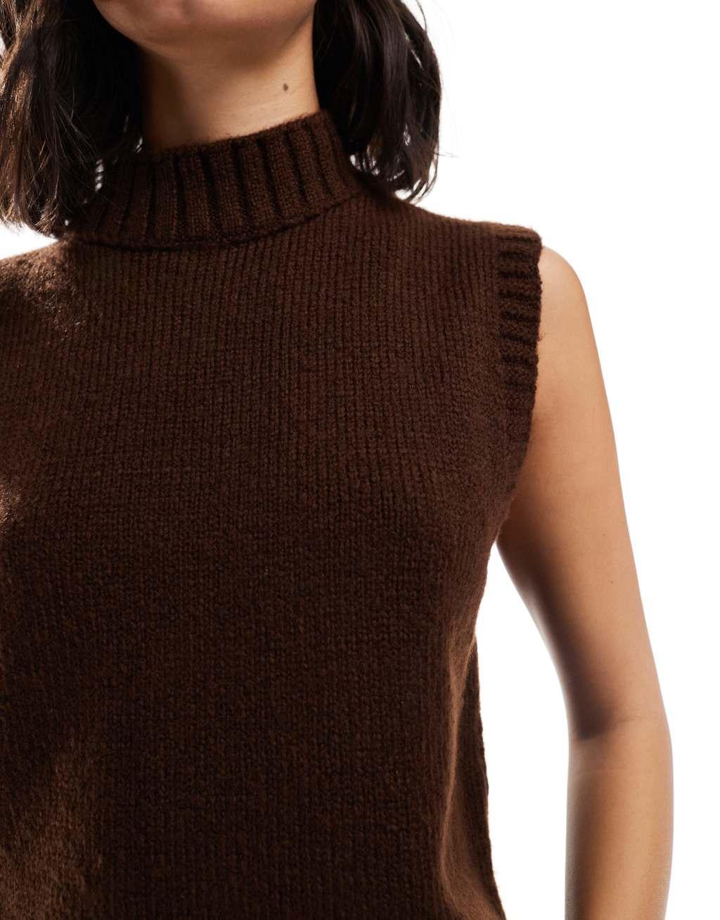 ASOS DESIGN fluffy knit sweater in chocolate brown Product Image