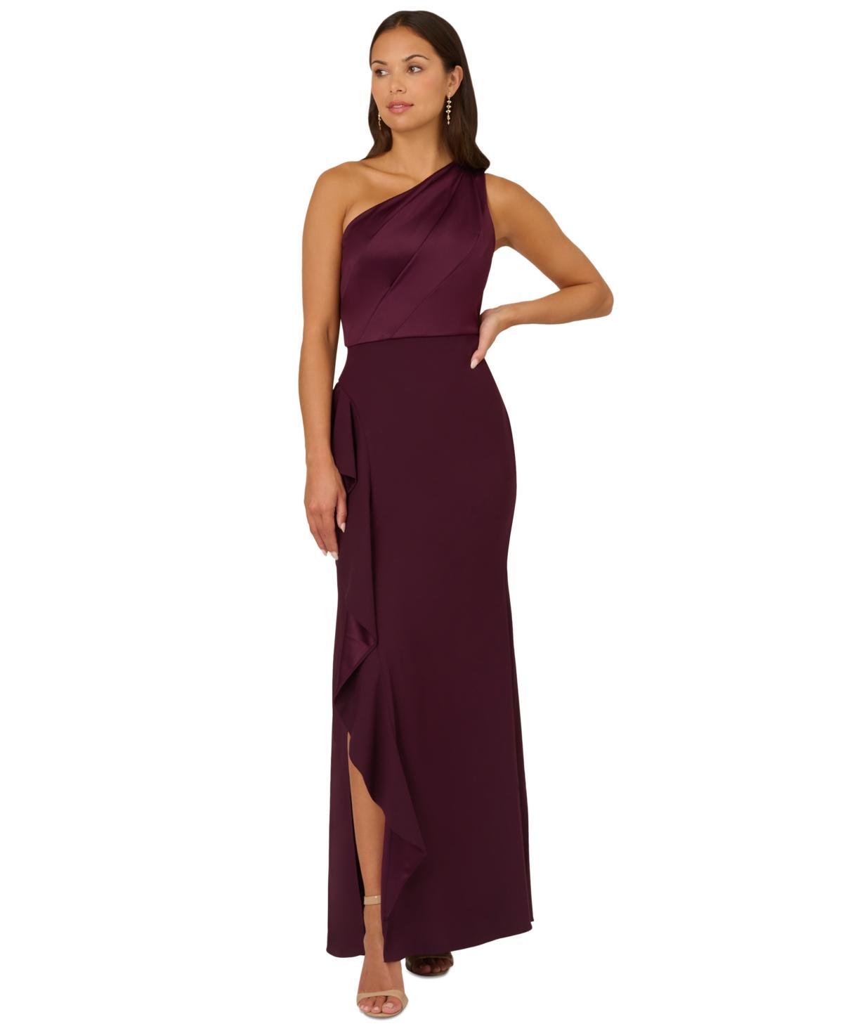 Adrianna Papell One Shoulder Sleeveless Cascading Ruffle Draped Mermaid Gown Product Image