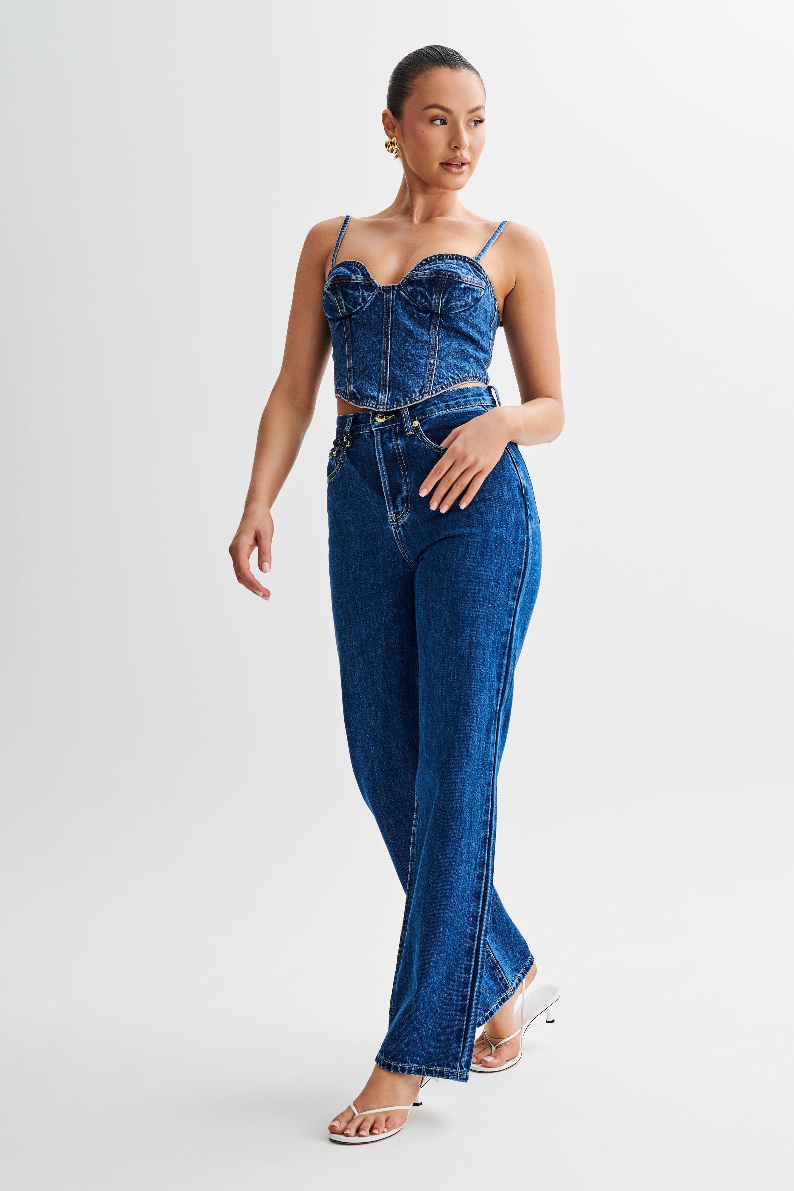 Lana Denim Cupped Corset Top - Dark Blue Product Image