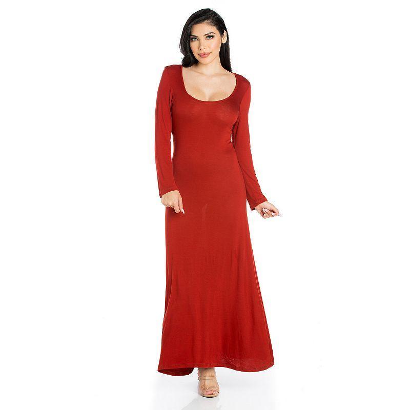 Womens 24seven Comfort Apparel Scoopneck Long Sleeve Maxi Dress Red Product Image