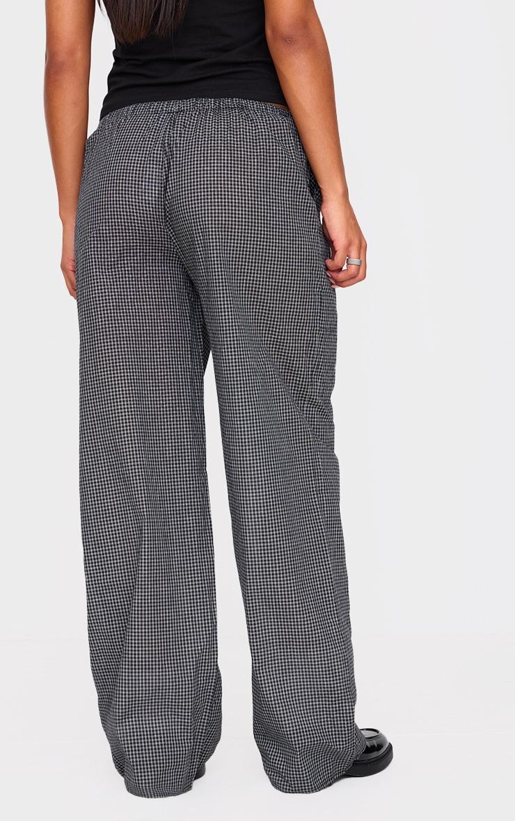 Charcoal Gingham Woven Drawstring Waist Low Rise Relaxed Pants Product Image