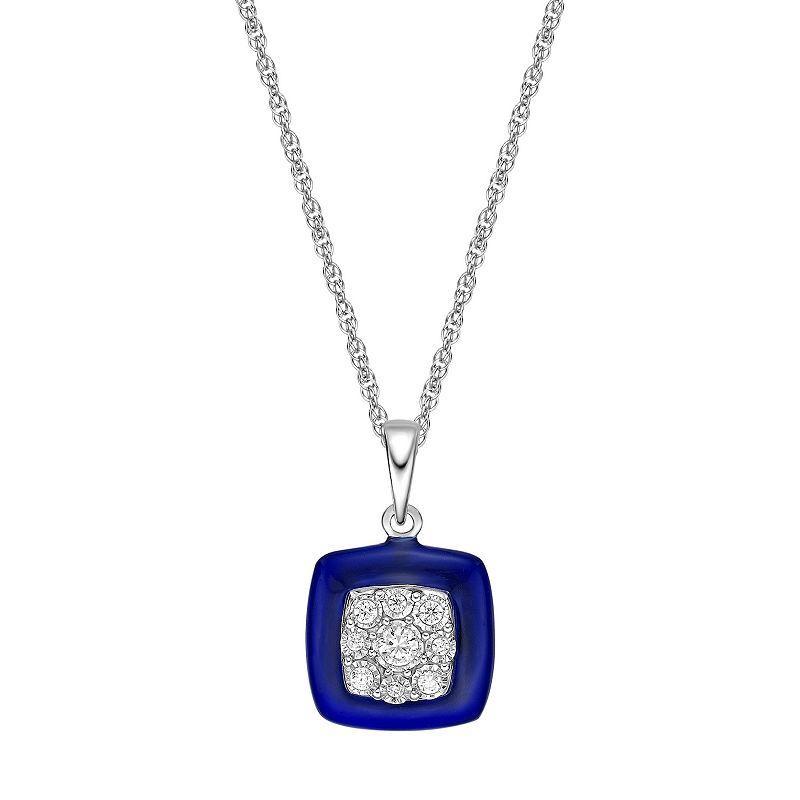 Gemminded Sterling Silver 1/10 Carat T.W. Diamond Blue Ceramic Pendant, Womens Product Image